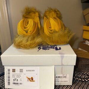 Burberry Mustard Fur-Trimmed Slippers